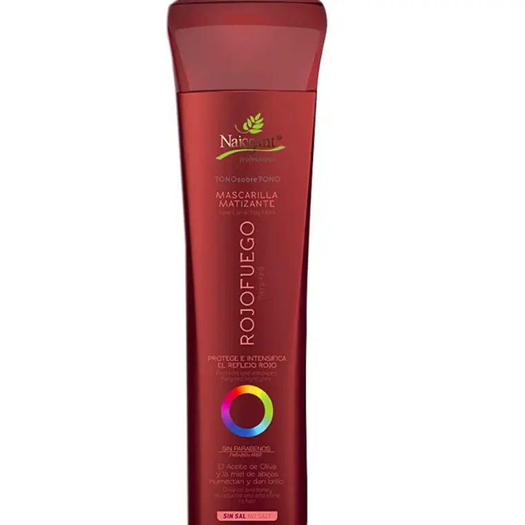 Mascarilla matizante capilar Rojo Fuego tono sobre tono sin sal 300 ml. Naissant. 1