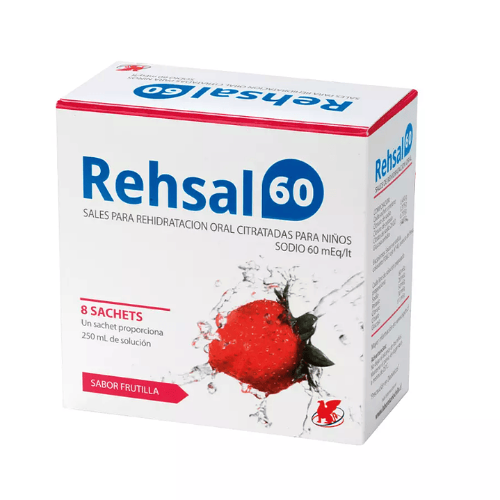 Rehsal 60 Sales para hidratación 8 Sobres para 250 ml de solución, sabor frutilla. 1