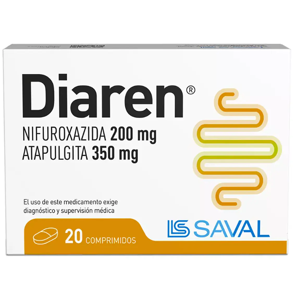 Diaren Nifuroxazida, Atapulgita 200/350 mg 20 Comprimidos. 1