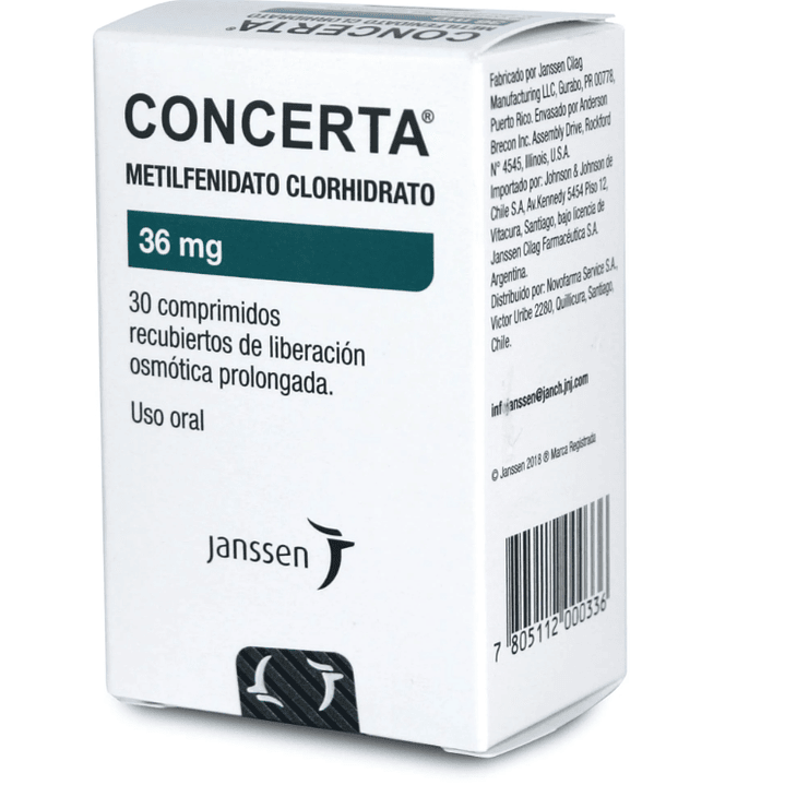 Concerta Metilfenidato 36 mg 30 Tabletas. ( Solo venta en local, medicamento controlado) 1