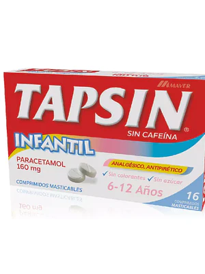 Tapsín Infantil Paracetamol 160 mg 16 Comprimidos masticables.