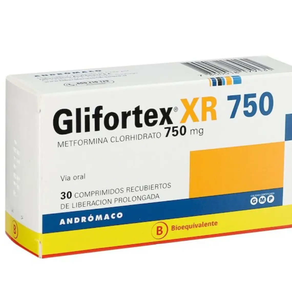 Glifortex XR (B) Metformina 750 mg 30 Comprimidos. 1