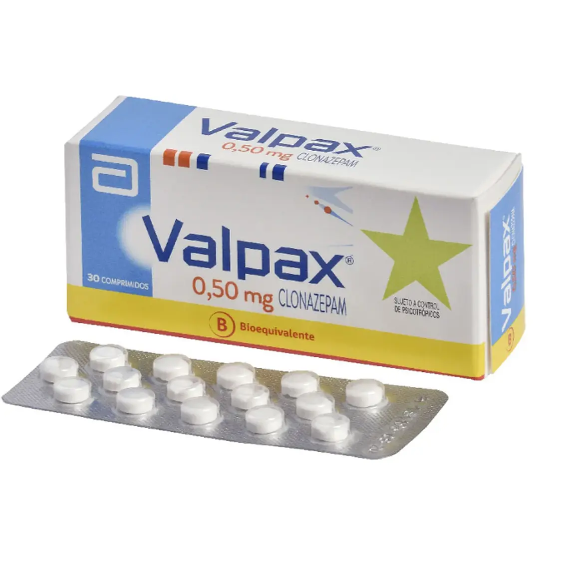 Valpax (B) Clonazepam 0,5 mg 30 Comprimidos. Medicamento controlado, venta presencial 1