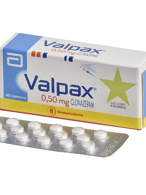 Valpax (B) Clonazepam 0,5 mg 30 Comprimidos. Medicamento controlado, venta presencial