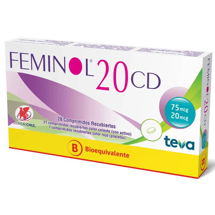Feminol 20 CD Etinilestradiol / Gestoden 28 Comprimidos recubiertos. 1