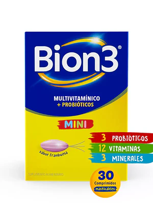 Bion 3 Mini Multivitamínicos + Probióticos 30 Comprimidos masticables.