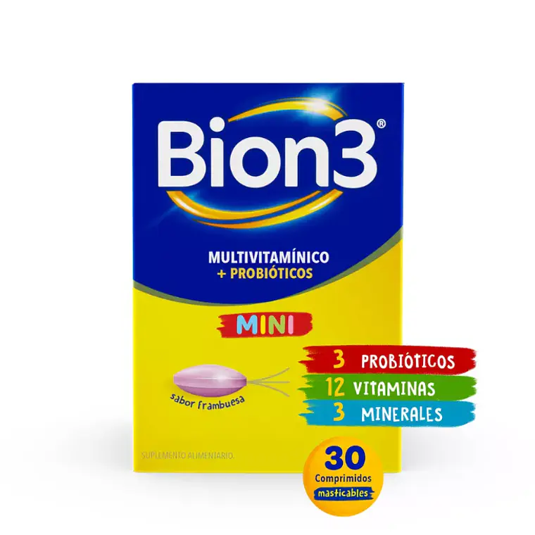 Bion 3 Mini Multivitamínicos + Probióticos 30 Comprimidos masticables. 1