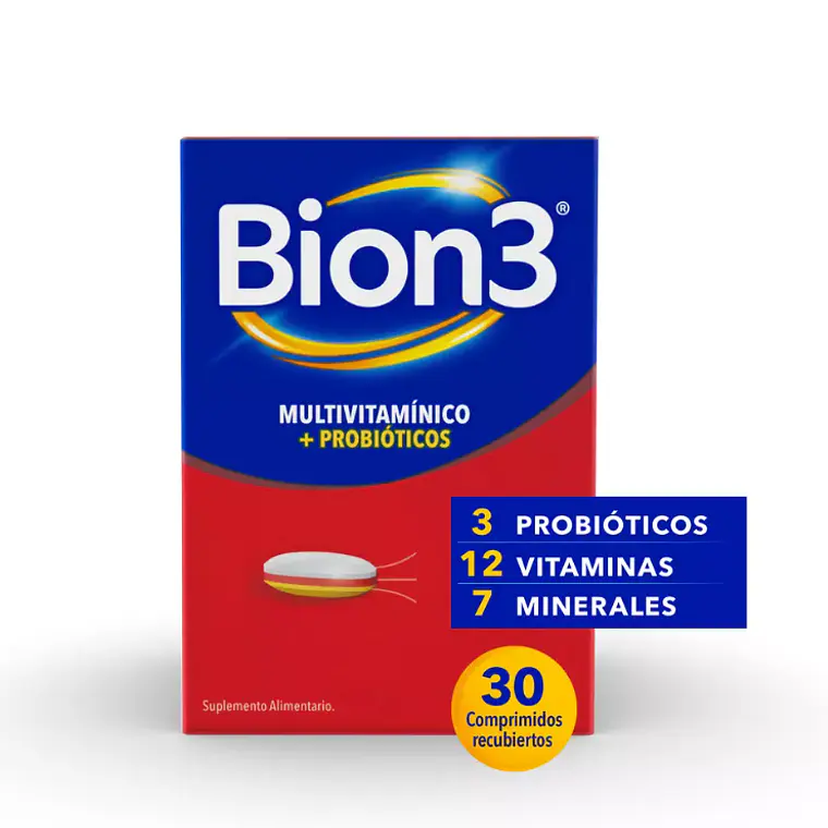 Bion 3 Adultos Multivitamínicos + Probióticos 30 Comprimidos. 1