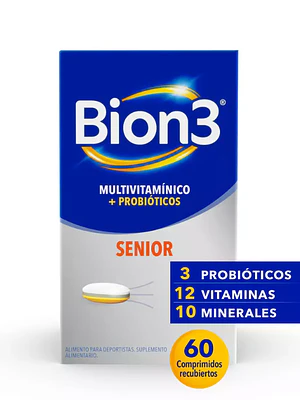Bion 3  Senior Multivitamínicos + Probióticos 60 Comprimidos.