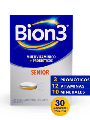 Bion 3 Senior Multivitamínicos + Probióticos 30 Comprimidos.