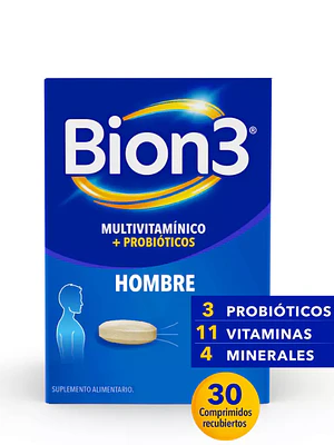 Bion 3 Hombre Multivitamínicos + Probióticos 30 Comprimidos.