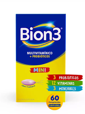 Bion 3 Mini Multivitamínicos + Probióticos 60 Comprimidos masticables.