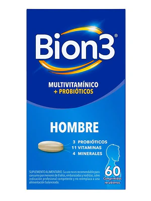 Bion 3 Hombre Multivitamínico+ probióticos 60 Comprimidos.