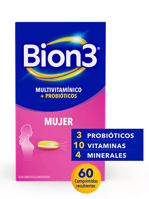 Bion 3 Mujer Multivitamínicos + Probióticos 60 Comprimidos.