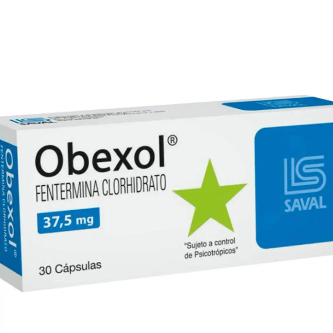 Obexol (B) Fentermina 37,5 mg 30 Cápsulas. Medicamento controlado, venta presencial 1