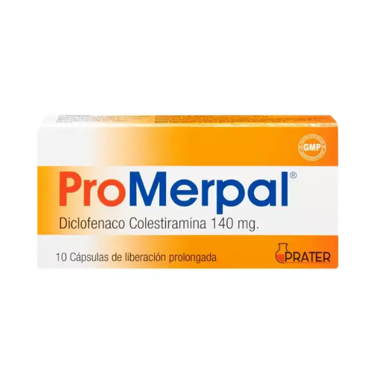 ProMerpal Diclofenaco Clestiramina 140 mg 10 Cápsulas. 1