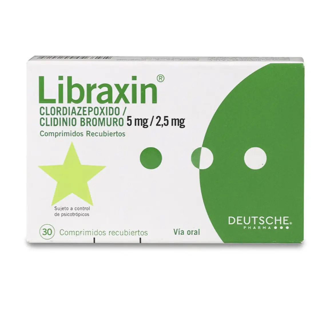 Libraxin Clodiazepóxido, Clidino Bromuro 5/2,5 mg 30 Comprimidos. Medicamento controlado, venta presencial 1