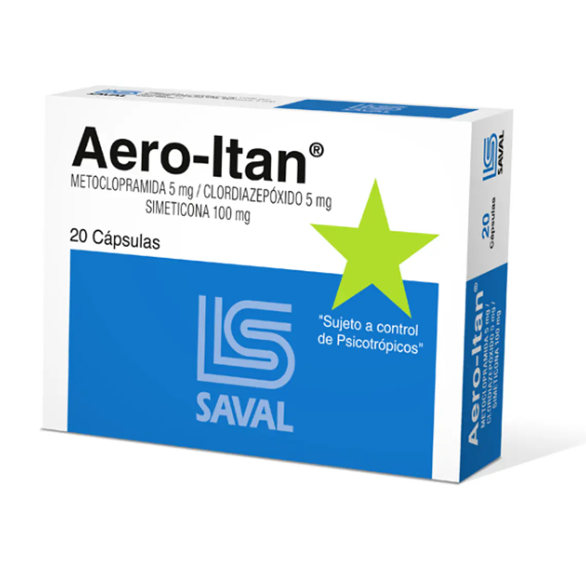 Aero-Itan Metoclopramida, Clordiazepóxido, Simeticona 20 Cápsulas. Medicamento controlado, venta presencial 1