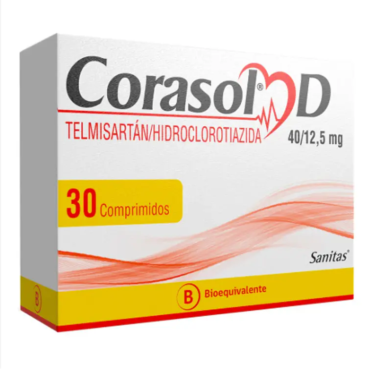 Corasol-D (B) Telmisartán, Hidroclorotiazida 40/12,5 mg 30 Comprimidos. 1