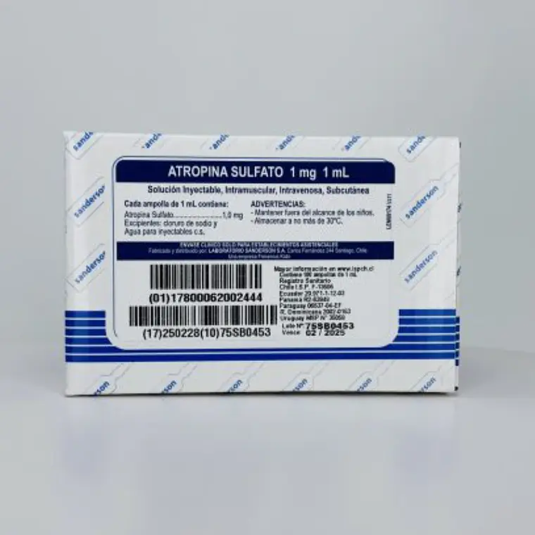 Atropina Sulfato 1 mg/ml Solución Inyectable 100 Ampollas. Sanderson 1