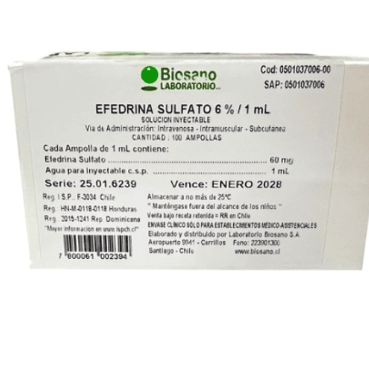 Efedrina sulfato 6 % 100 ampollas de 1 ml. Biosano  1