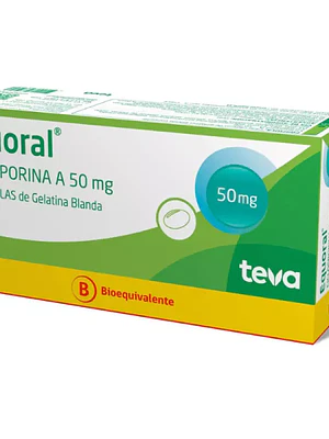 Equoral (B) Ciclosporina 50 mg 50 Cápsulas de gelatina blanda.