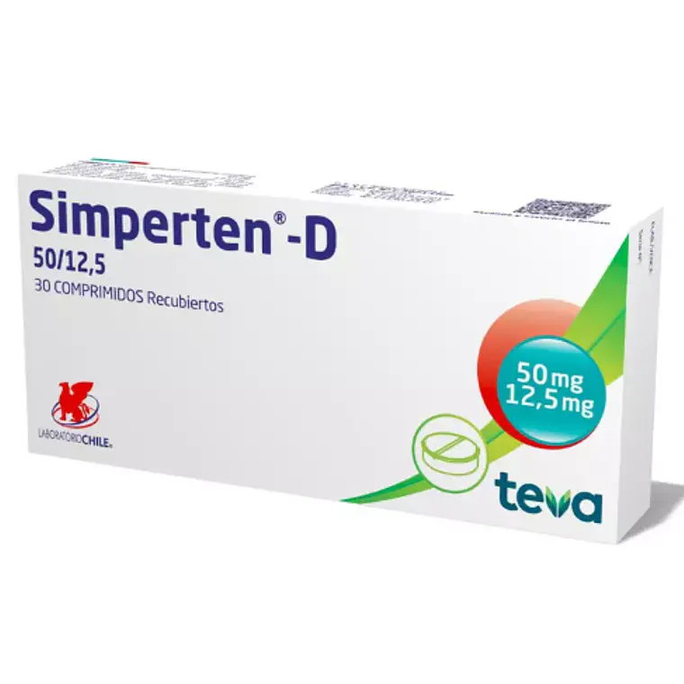 Simperten-D Hidroclortiazida, Losartán 50/12,5 mg 30 Comprimidos. 1