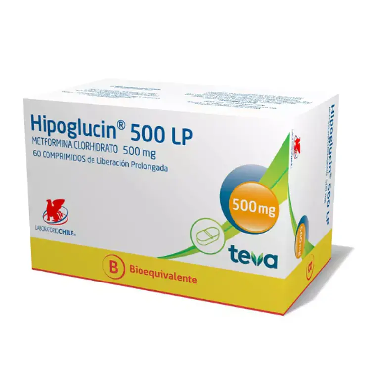 Hipoglucin LP (B) Metformina 500 mg 60 Comprimidos. 1