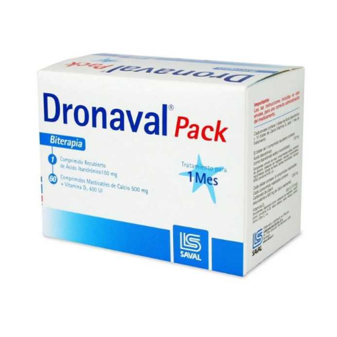 Dronaval Biterapia pack 1 Ácido Ibandrónico 60 Comprimidos de Calcio y Vitamina D. 1