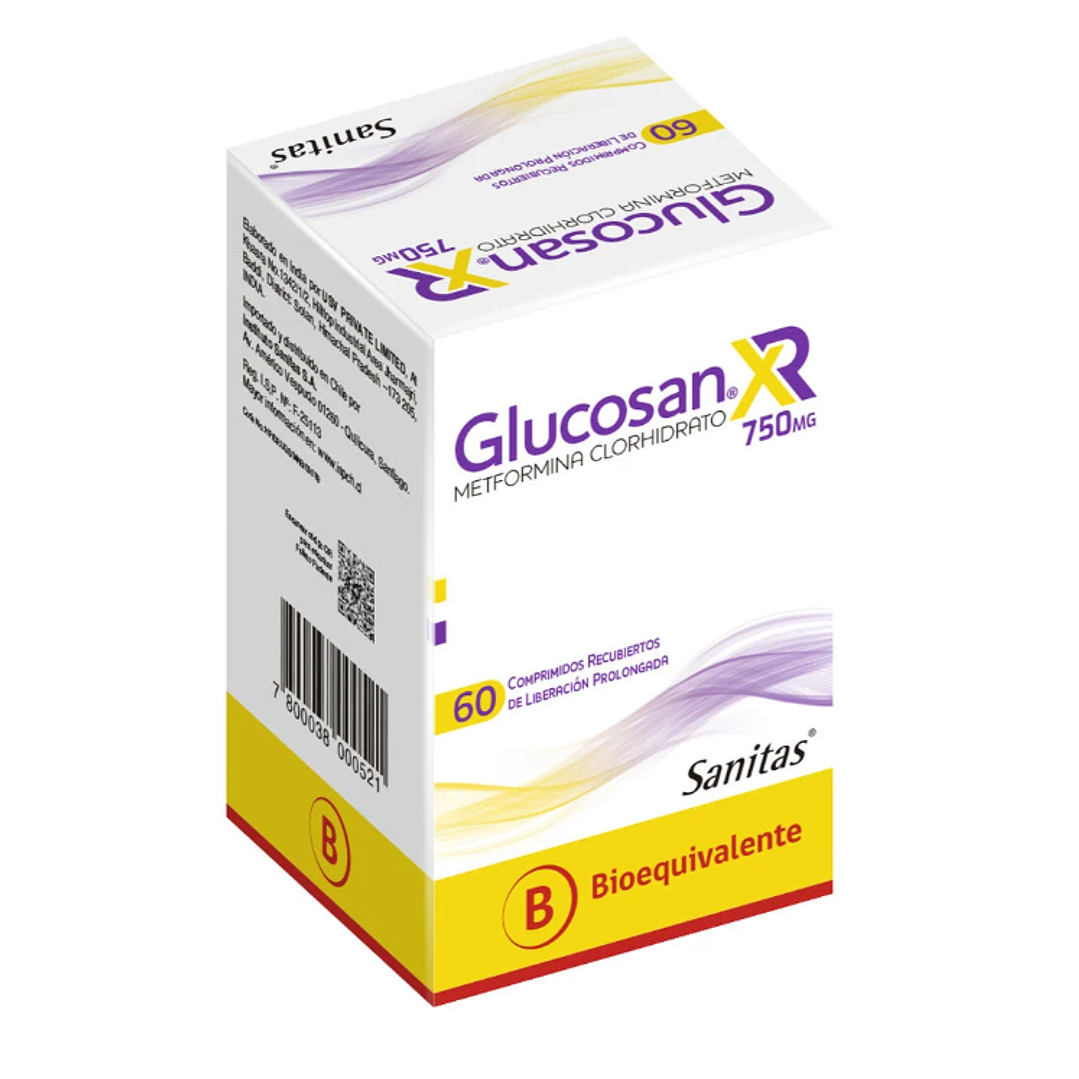 Glucosan XR (B) Metformina 750 mg 60 Comprimidos. 1