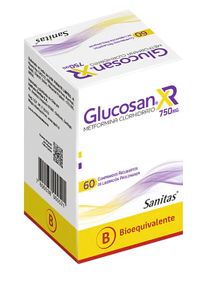 Glucosan XR (B) Metformina 750 mg 60 Comprimidos.
