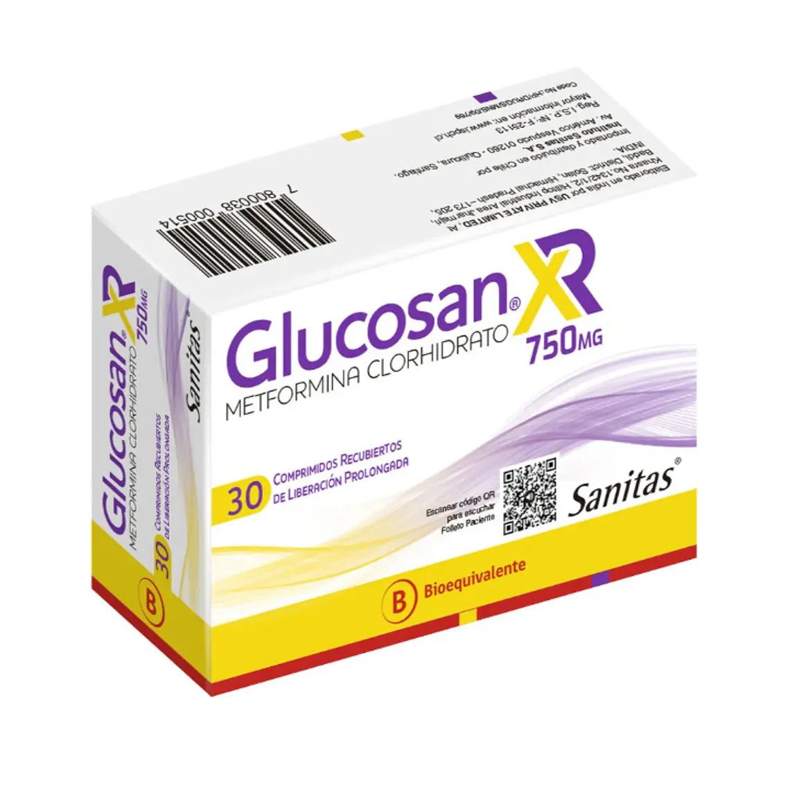 Glucosan XR (B) Metformina 750 mg 30 Comprimidos. 1