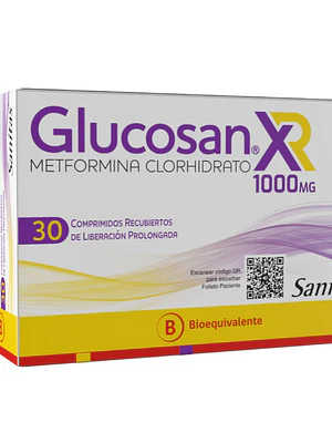 Glucosan XR (B) Metformina 1 g 30 Comprimidos recubiertos.