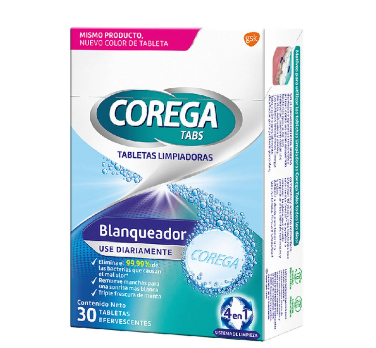 Corega blanqueador 30 Tabletas efervescentes.