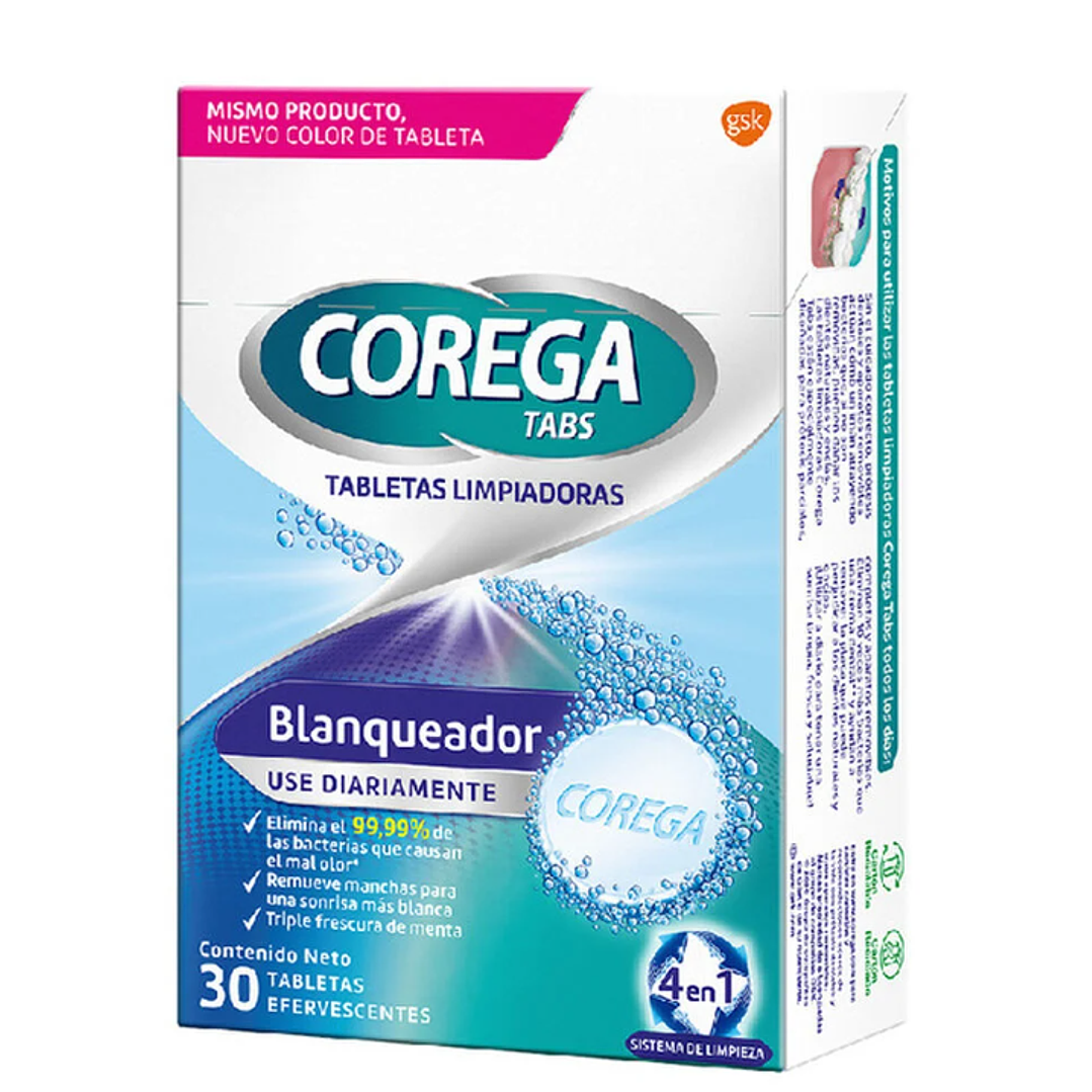 Corega blanqueador 30 Tabletas limpiadoras efervescentes. 1