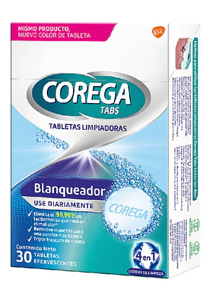 Corega blanqueador 30 Tabletas efervescentes.