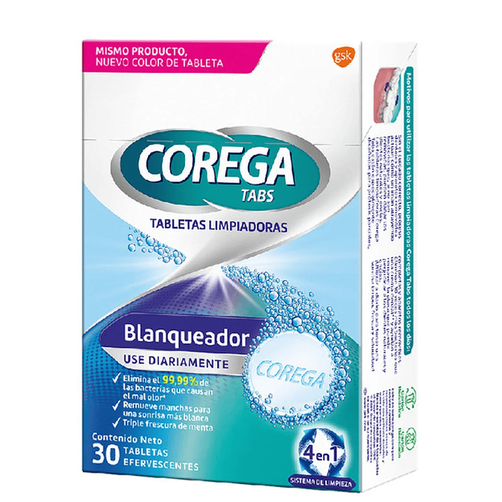 Corega blanqueador 30 Tabletas limpiadoras efervescentes. 1