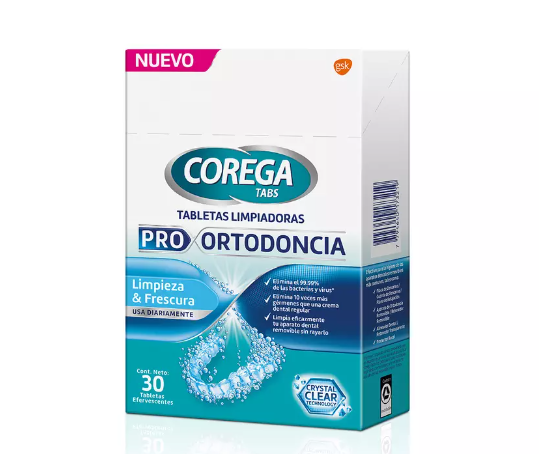Corega Pro Ortodoncia 30 Tabletas efervescentes.