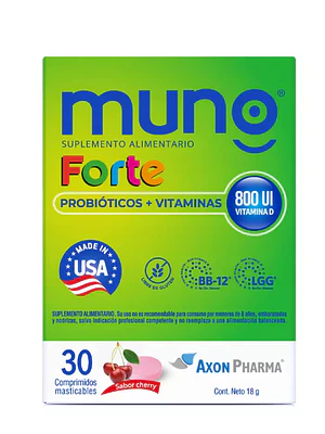 Muno Forte Probióticos y vitaminas 30 Comprimidos masticables.