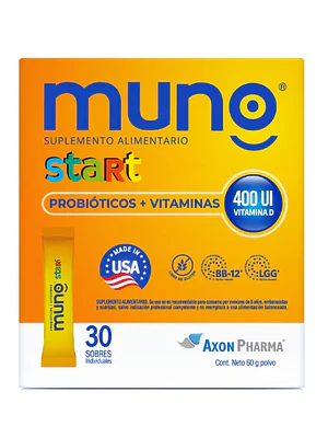 Muno Start Probióticos y vitaminas 30 Sobres individuales.