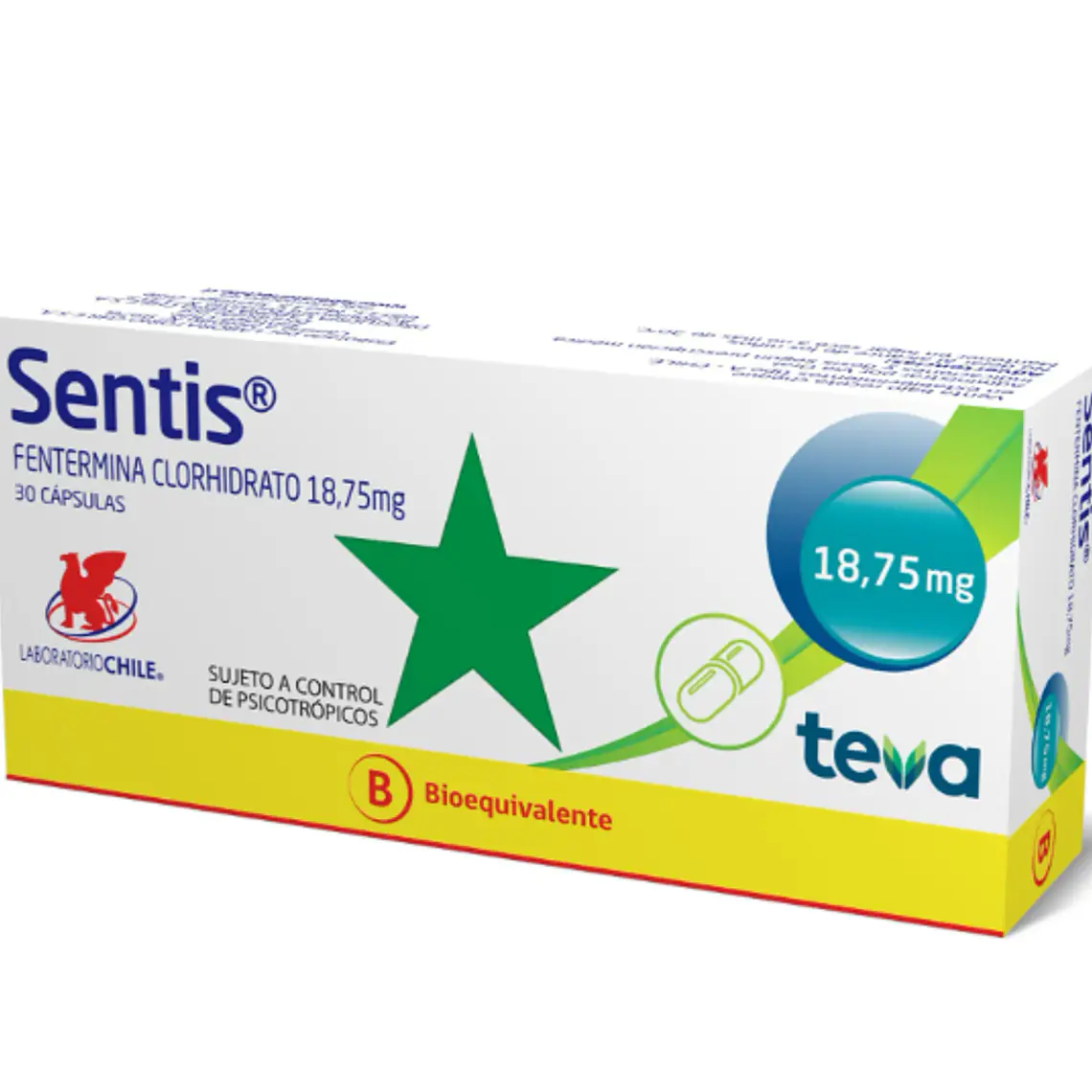 Sentis (B) Fentermina 18,75 mg 30 Cápsulas. Medicamento controlado, venta presencial 1