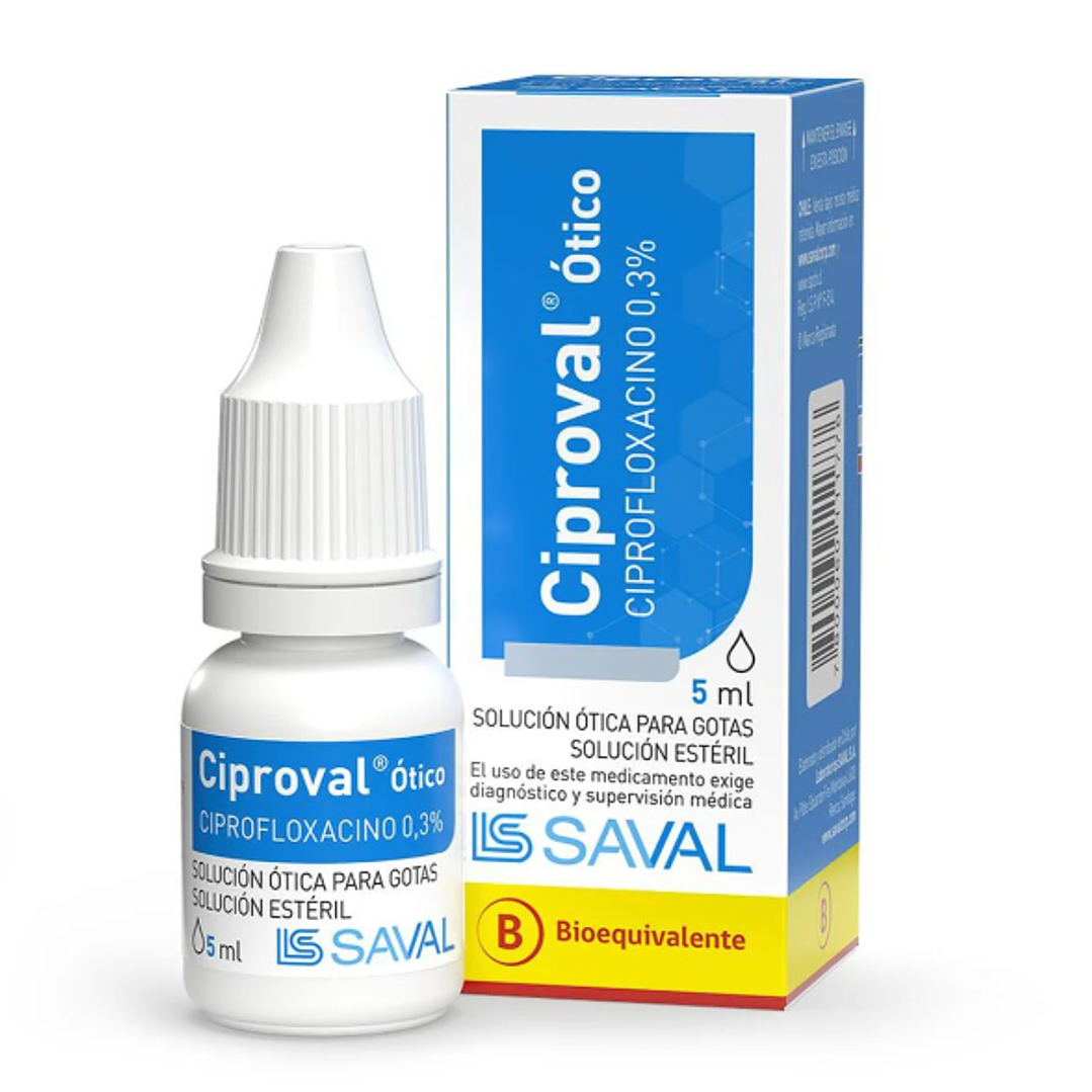 Ciproval Ótico (B) Ciprofloxacino 0,3 % 5 ml. 1