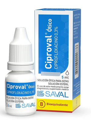 Ciproval (B) Ciprofloxacino 0,3 % Solución ótica 5 ml.