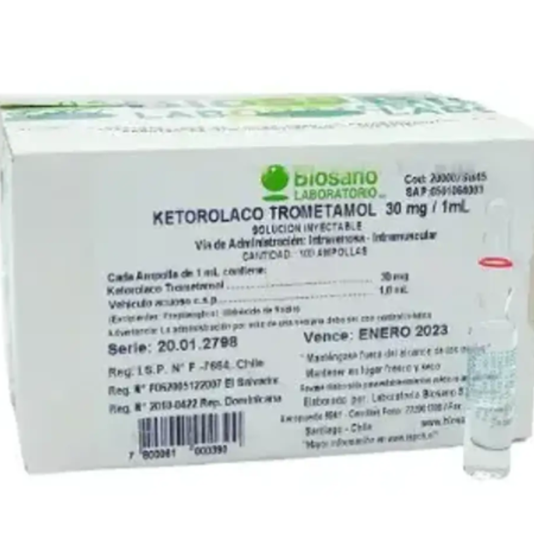 Ketorolaco Trometamol 30 mg/ 1 ml  100 Ampollas. ( Venta por caja ) 1