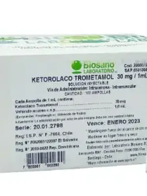 Ketorolaco Trometamol 30 mg/1 ml Solución inyectable 100 Ampollas.