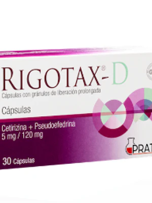 Rigotax-D Cetirizaina, Pseudoefedrina  30 Cápsulas.