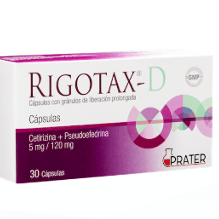 Rigotax-D Cetirizaina, Pseudoefedrina  30 Cápsulas. 1