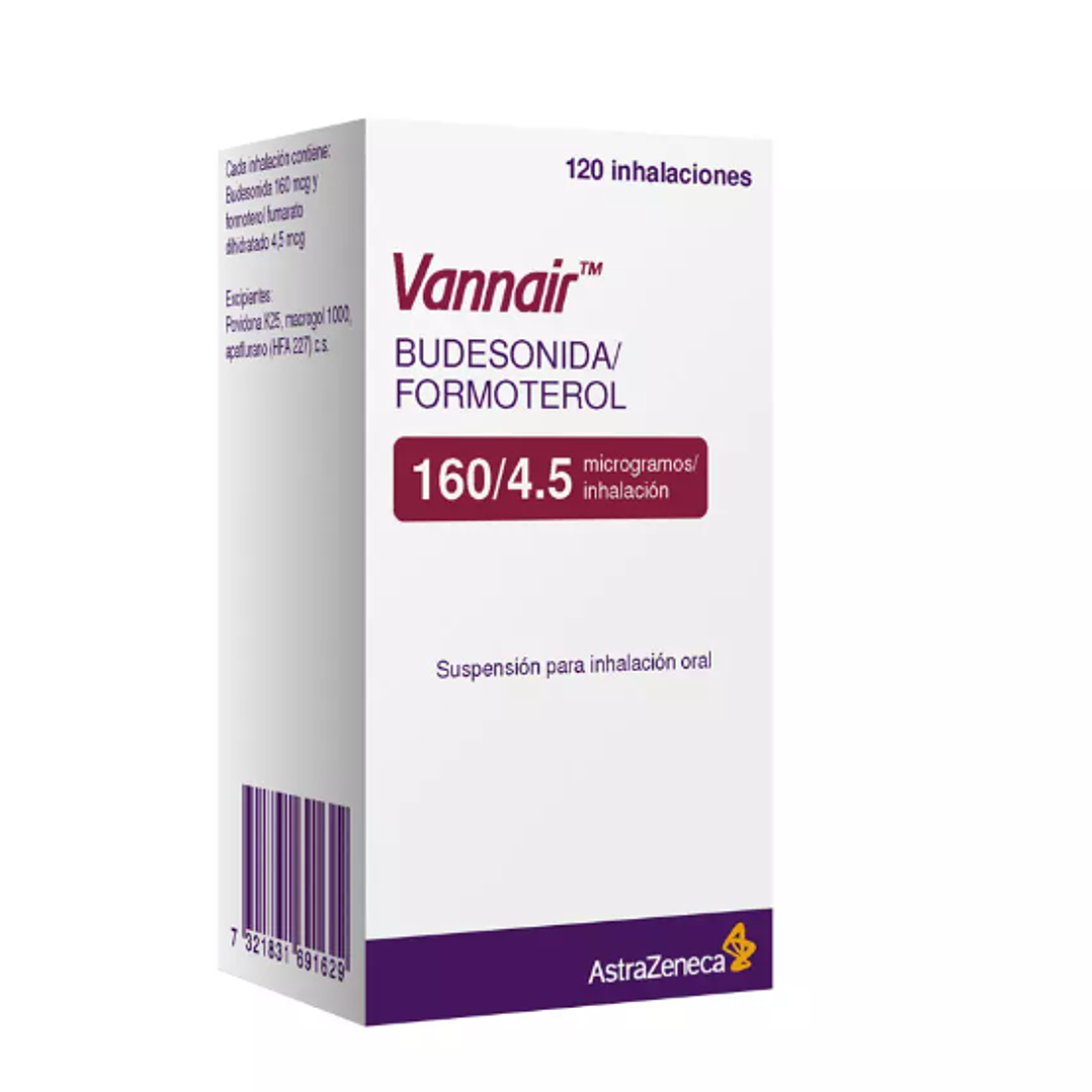 Vannair 160/4,5 mcg Budesonida, Formoterol Inhalador  120 Dosis. 1
