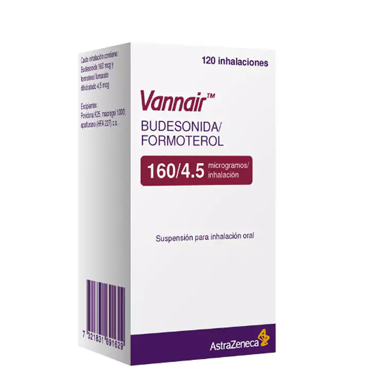 Vannair Budesonida, Formoterol 160/4,5 mcg Inhalador 120 Dosis. 1