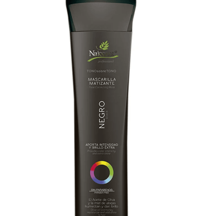 Mascarilla matizante capilar Negro tono sobretono sin sal 300 ml. Naissant 1